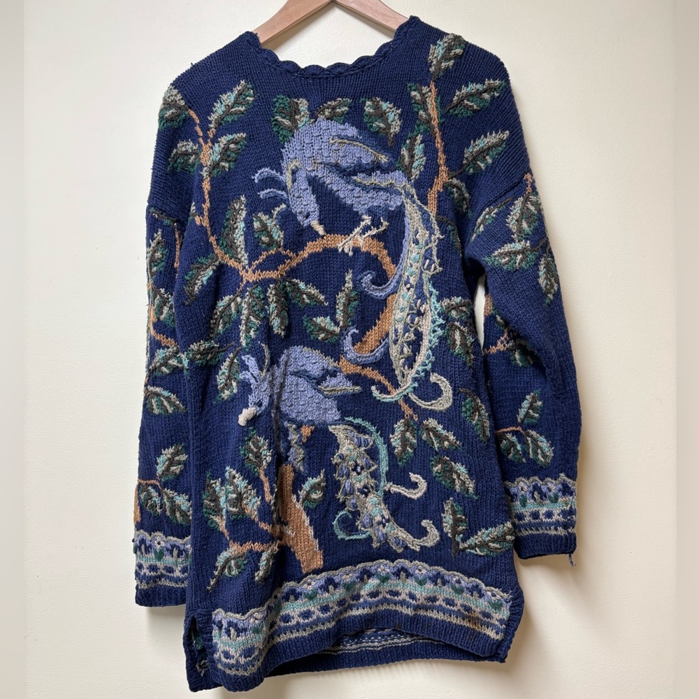 Vintage Hand Knit Oversized Northern Isles Chunky Peacock Sweater Large